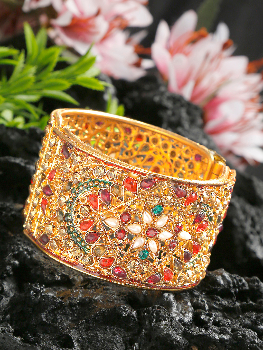 YouBella Multicoloured Gold-Plated Stone-Studded Beaded Kada