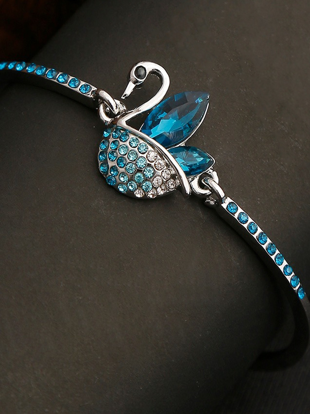 YouBella Blue Silver-Plated Stone-Studded Bracelet with Swan Shaped Detail