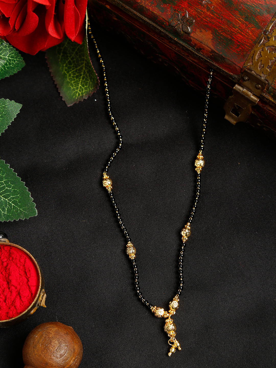 YouBella Black Gold-Plated Beaded Mangalsutra