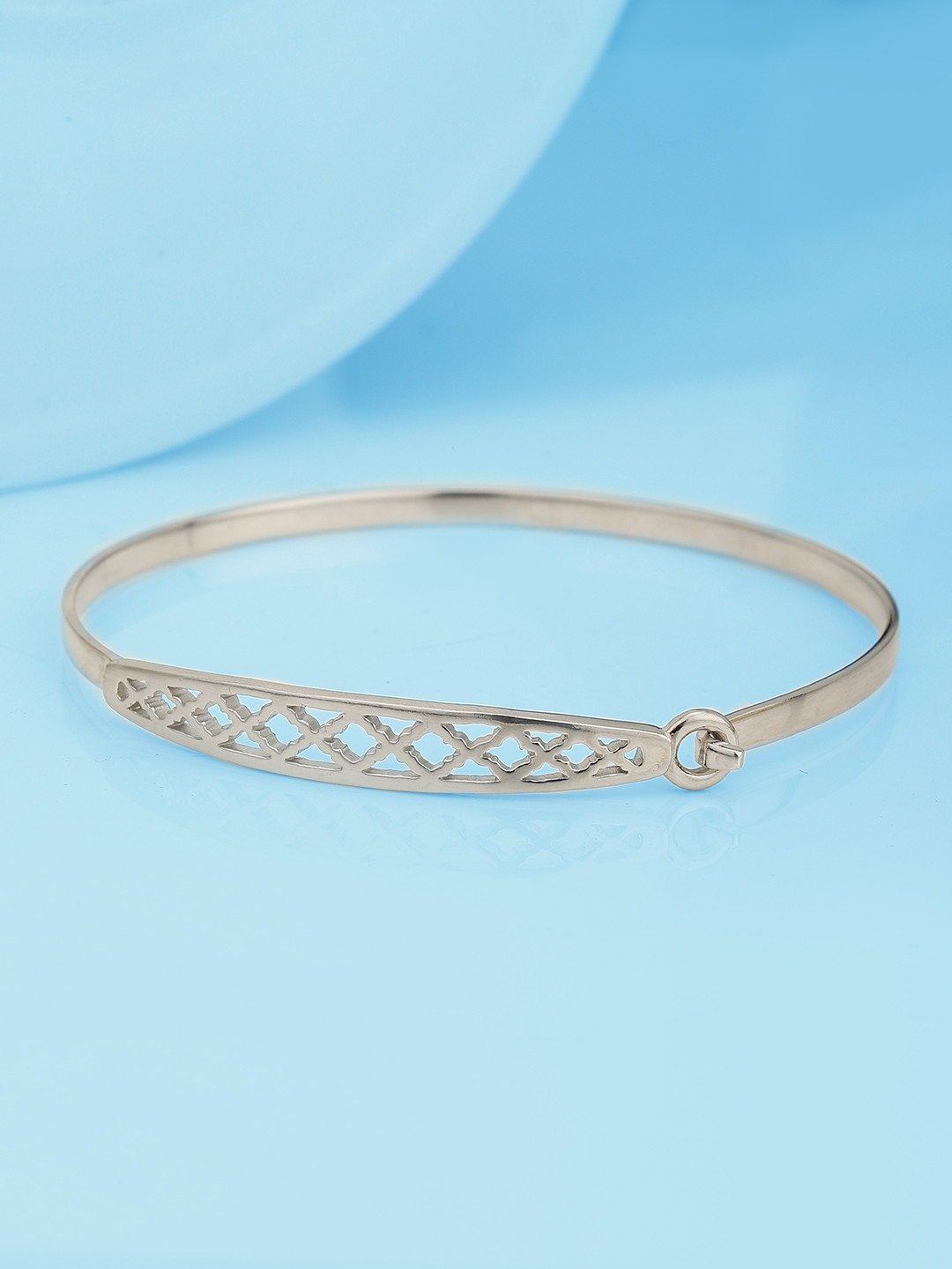 Carlton London Silver-Toned Rhodium-Plated Criss-Cross Cut-Out Bangle-Style Bracelet