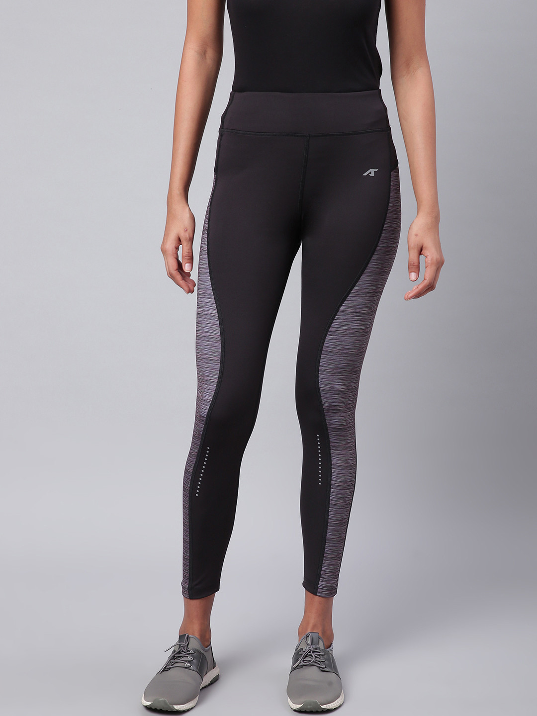 Alcis Women Black & Grey Colourblocked Secure Fit Training Tights