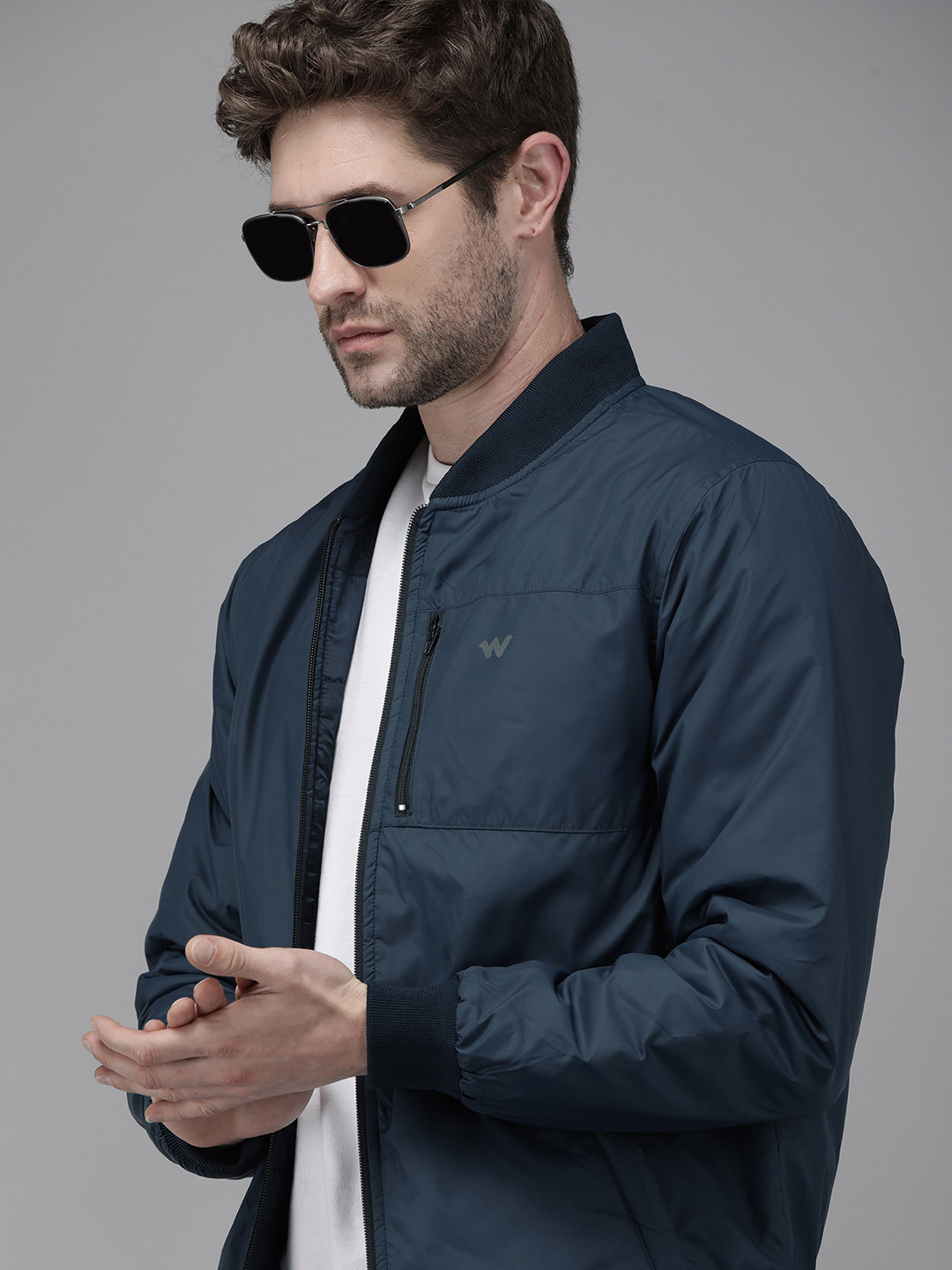 Wildcraft Men Navy Blue Solid Bomber Jacket