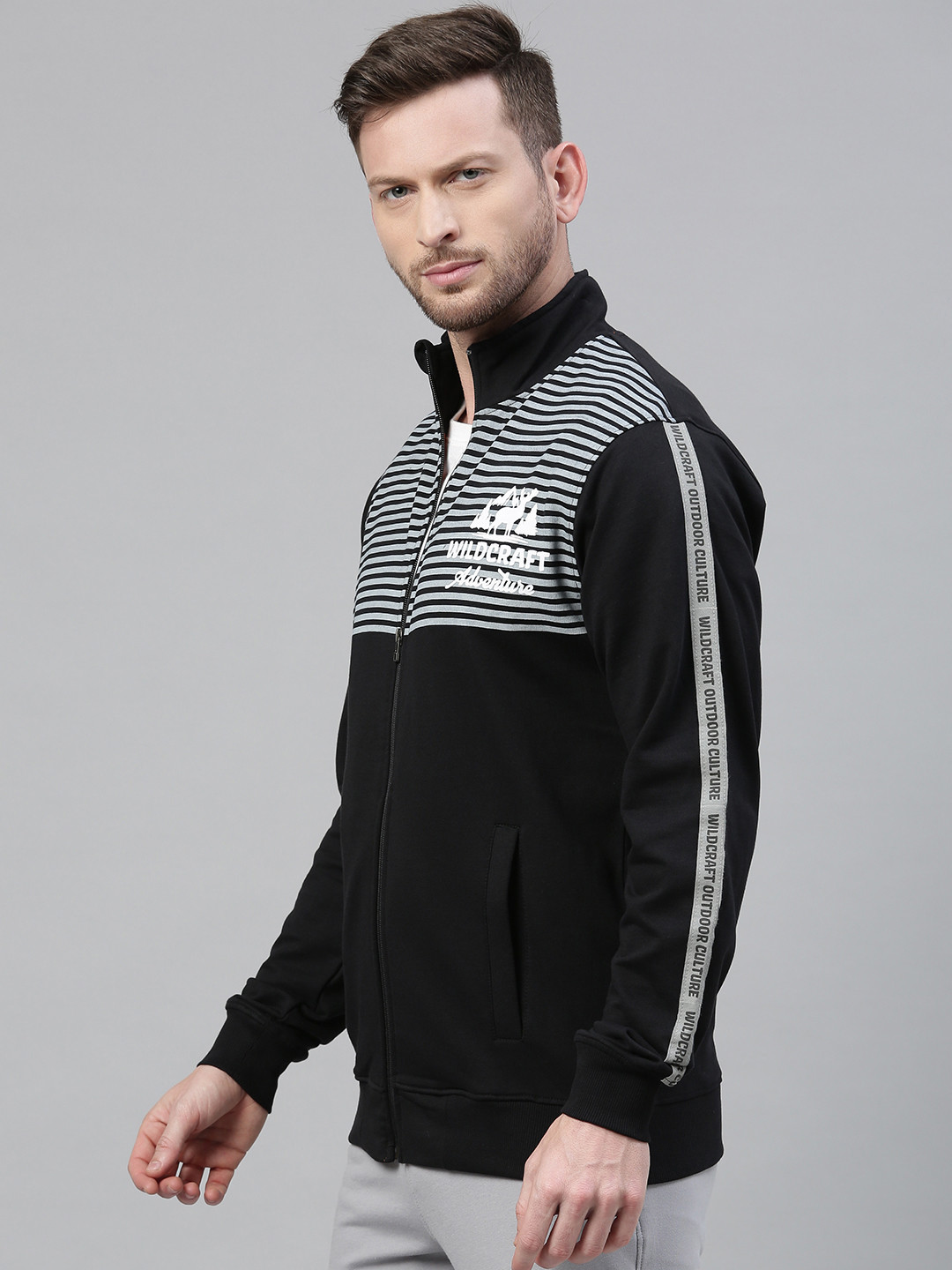 Wildcraft Men Black & Grey Striped 1 Sweatshirt