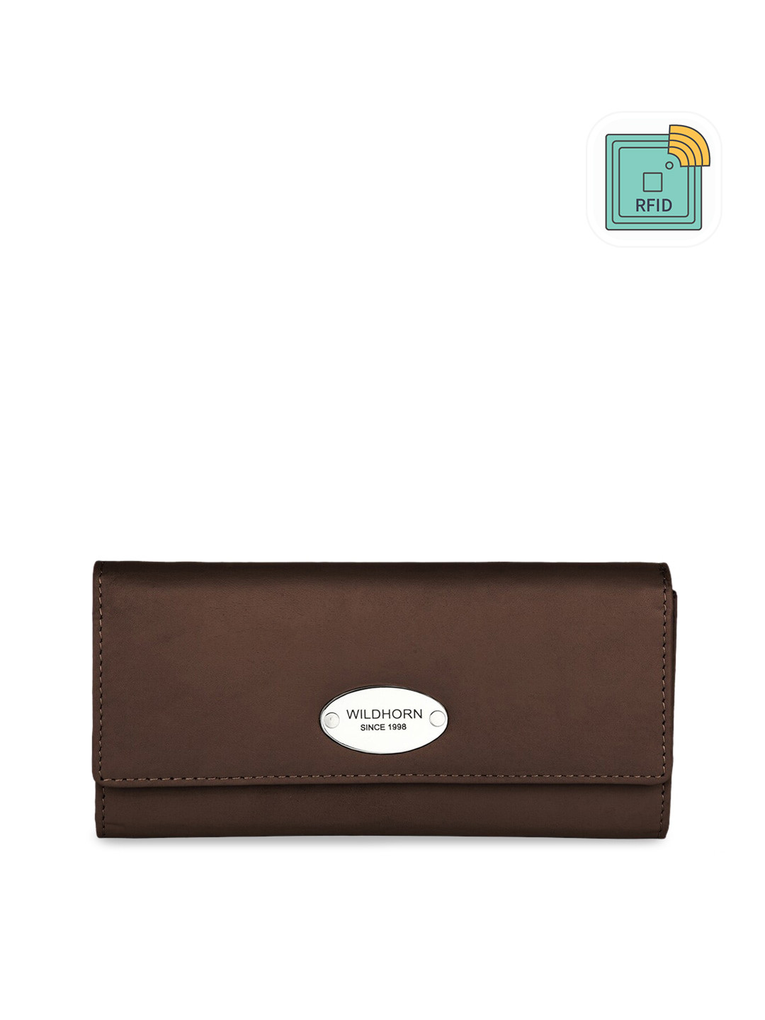 WildHorn Women Brown Solid Genuine Leather RFID Two Fold Wallet