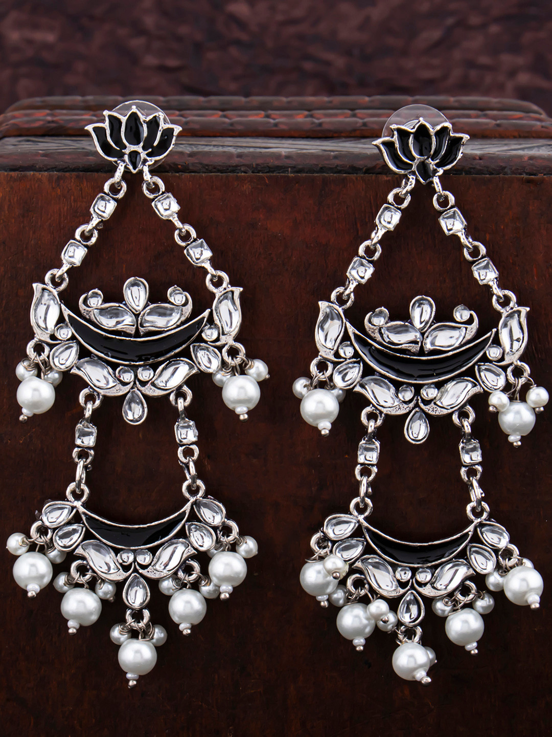 Sukkhi Black Contemporary Oxidised Meenakari Drop Earrings