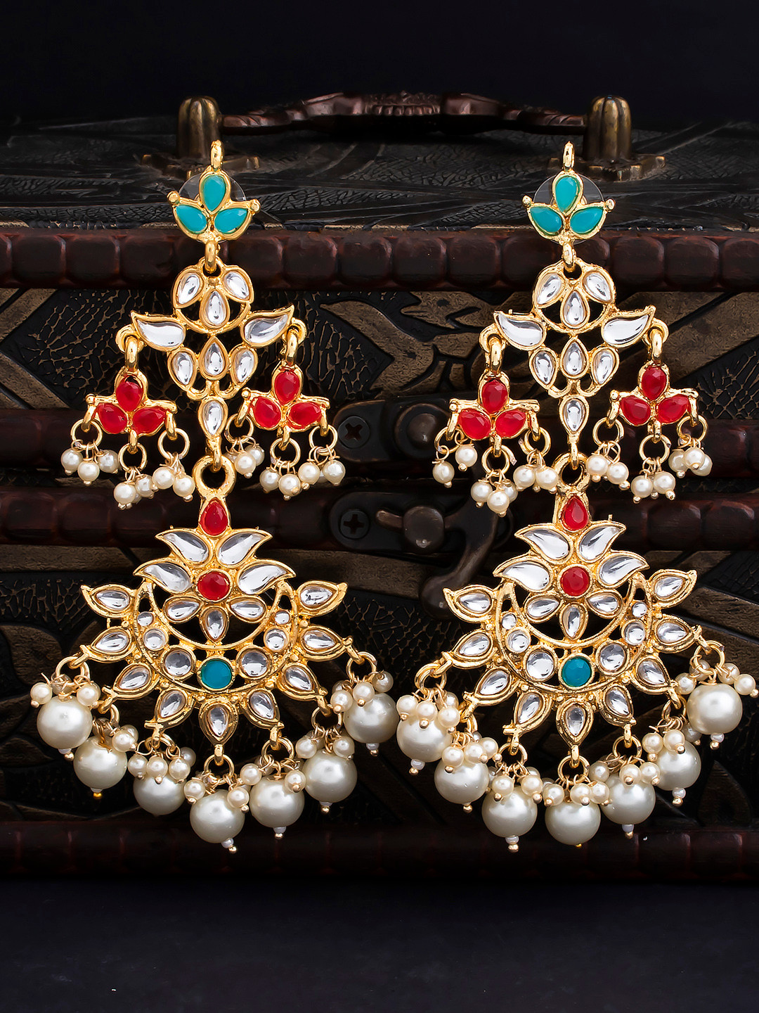 Sukkhi Gold-Plated & Red Chandelier Classic Chandbalis