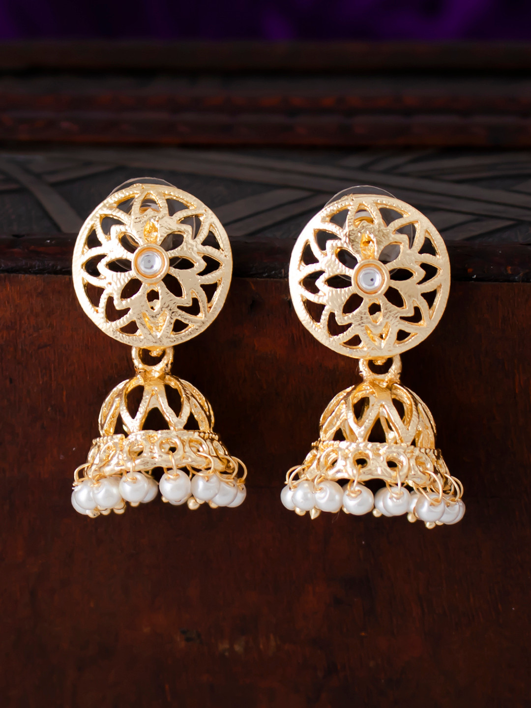 Sukkhi Gold-Plated Filigree Dome Shaped Jhumkas