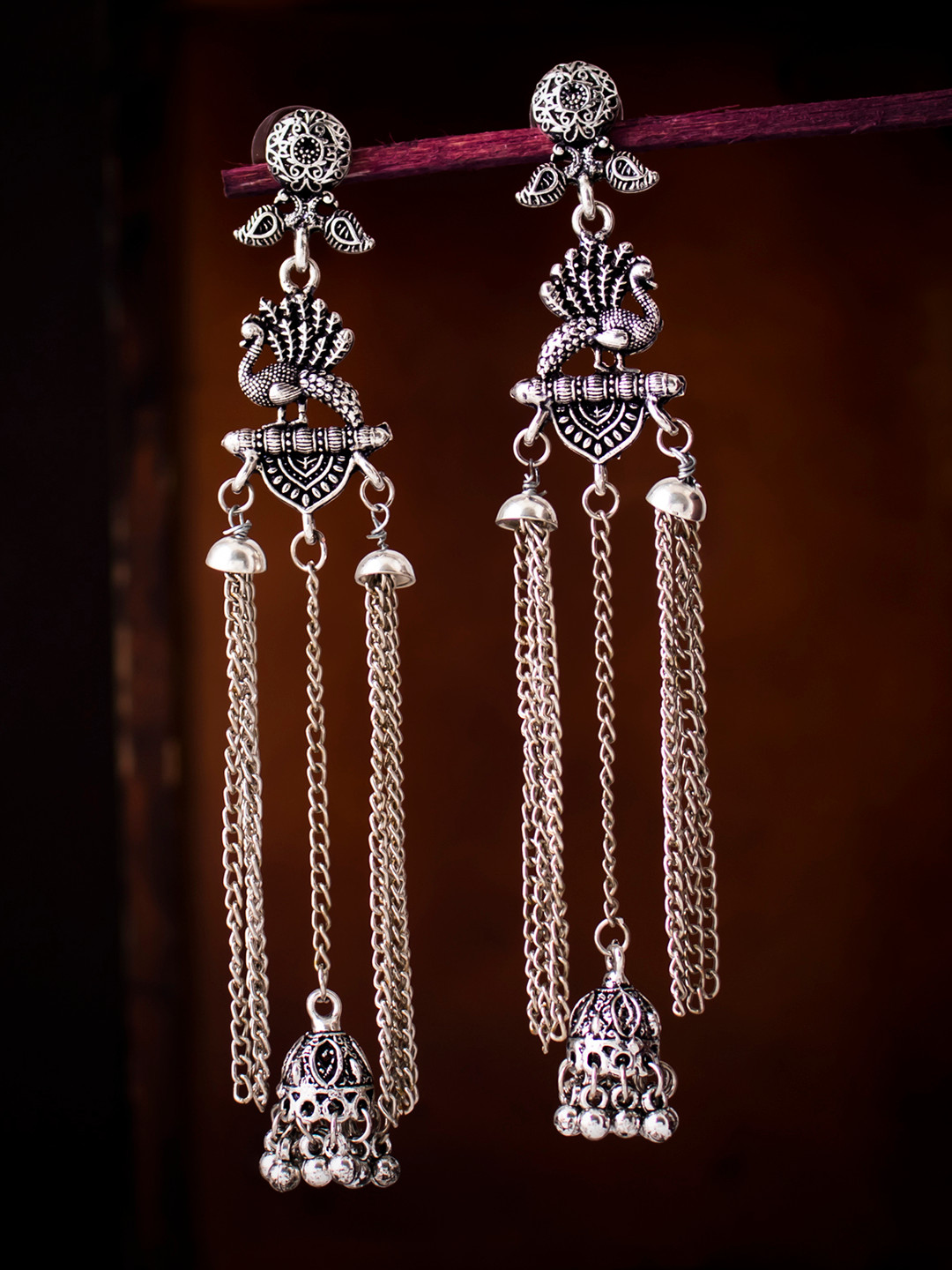 Sukkhi Rhodium-Plated Silver-Toned Oxidised Quirky Chandbalis