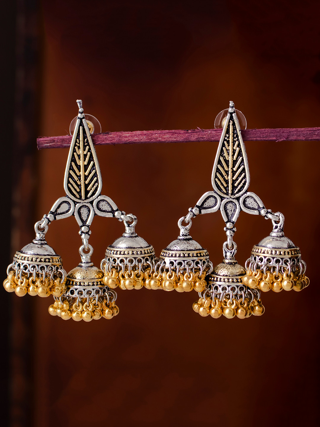 Sukkhi Rhodium-Plated Silver-Toned Oxidised Quirky Jhumkas