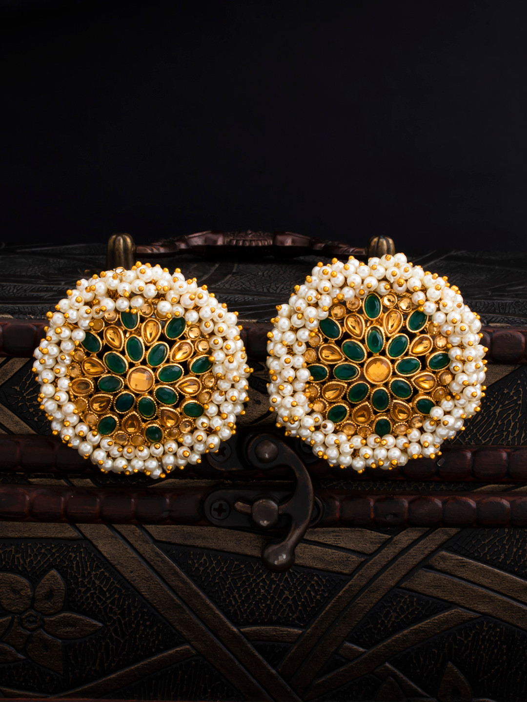 Sukkhi Green & Gold-Plated Filigree Circular Studs