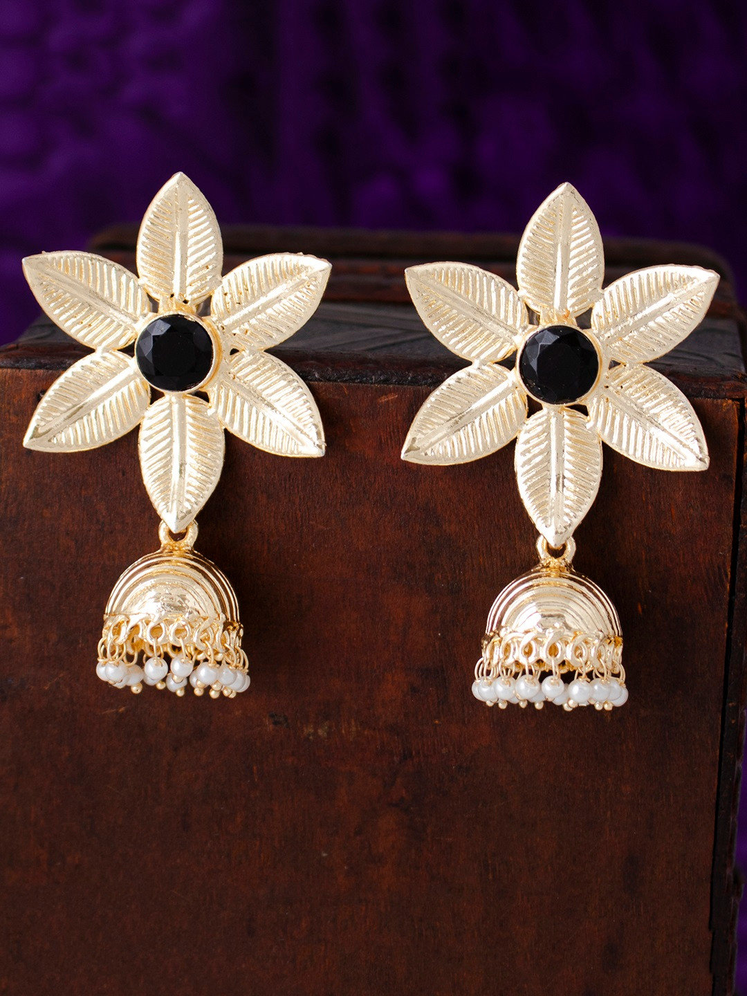 Sukkhi Black & Gold-Plated Filigree Dome Shaped Jhumkas