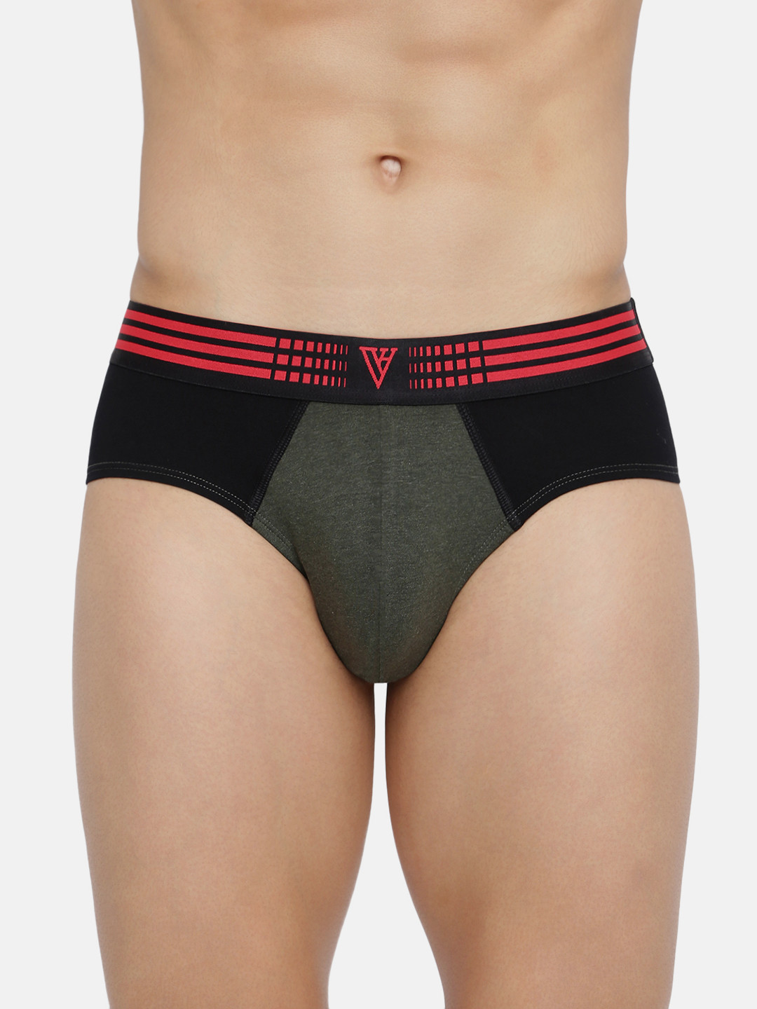 Van Heusen Innerwear Men Olive Melange W Pure Black Solid Anti Bacterial Colour Fresh Brief
