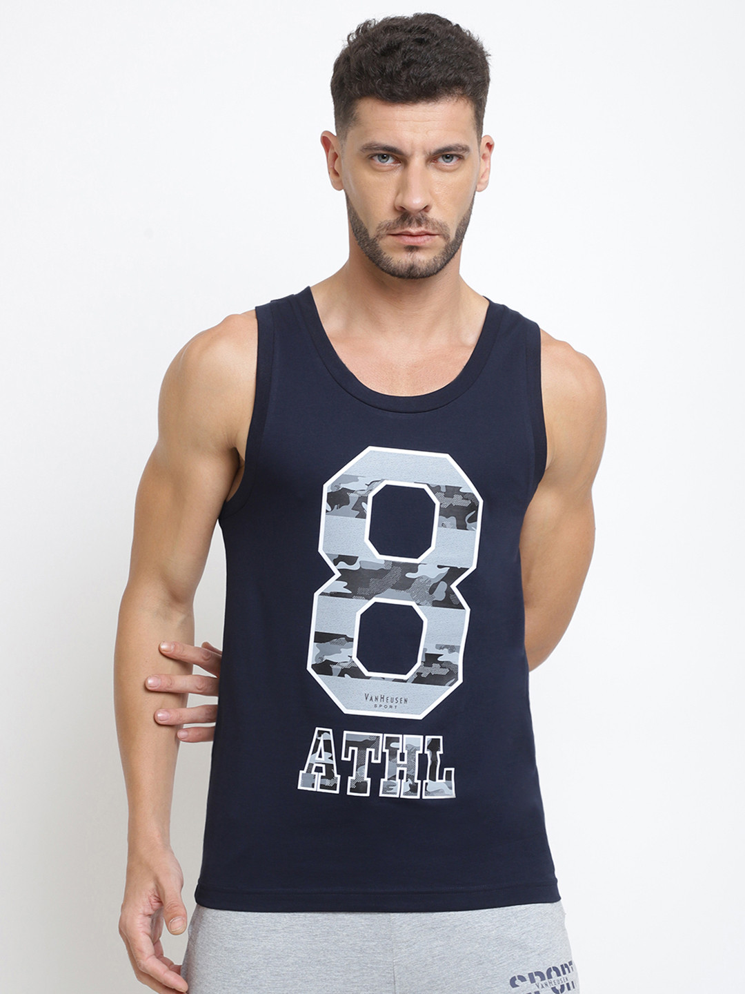 Van Heusen Innerwear Men Navy Printed All Day Comfort Graphic Print Vest