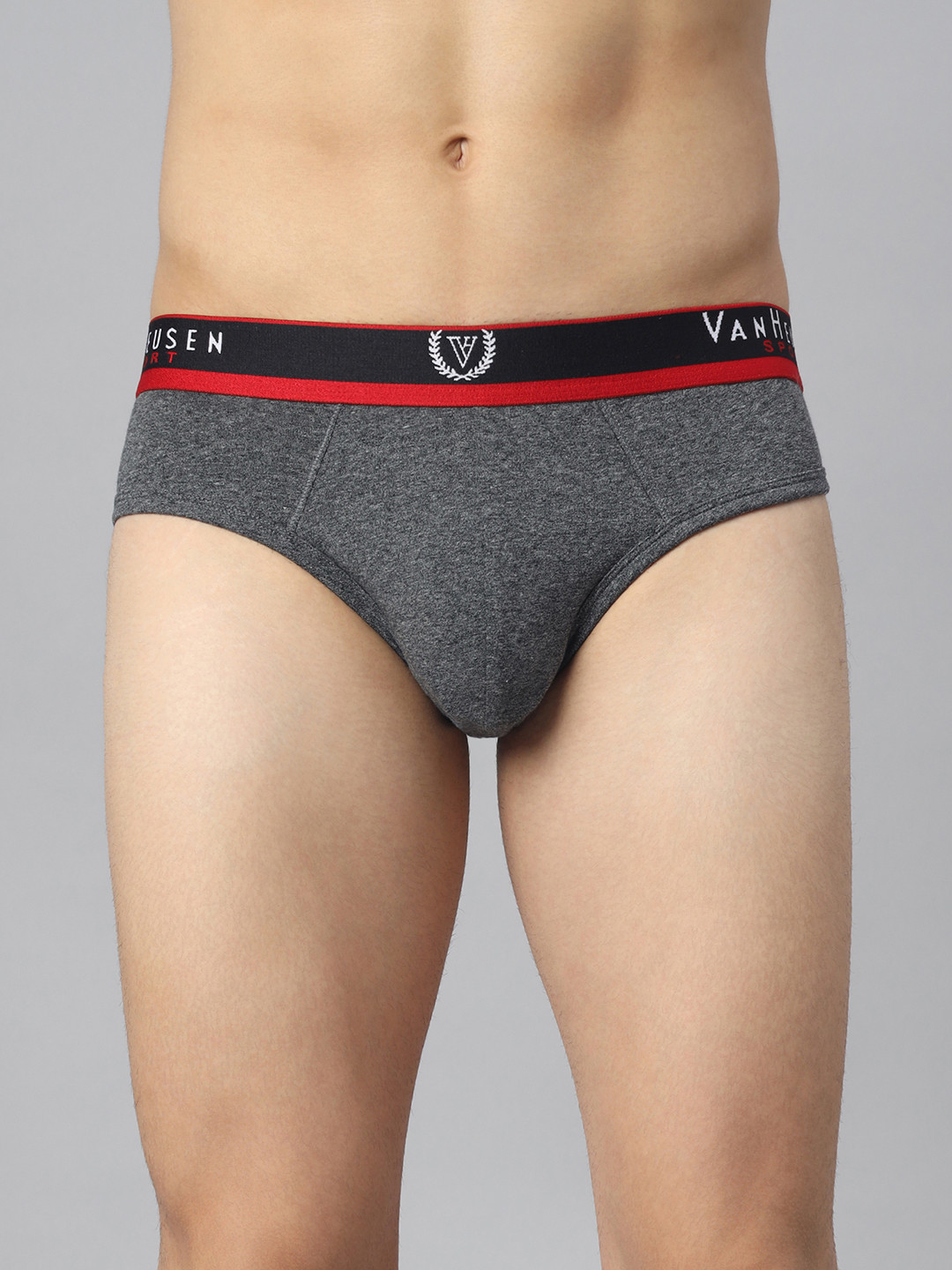 Van Heusen Innerwear Sport Men Charcoal Jaspe Solid Jaspe Textured No Marks Waistband Brief 70009