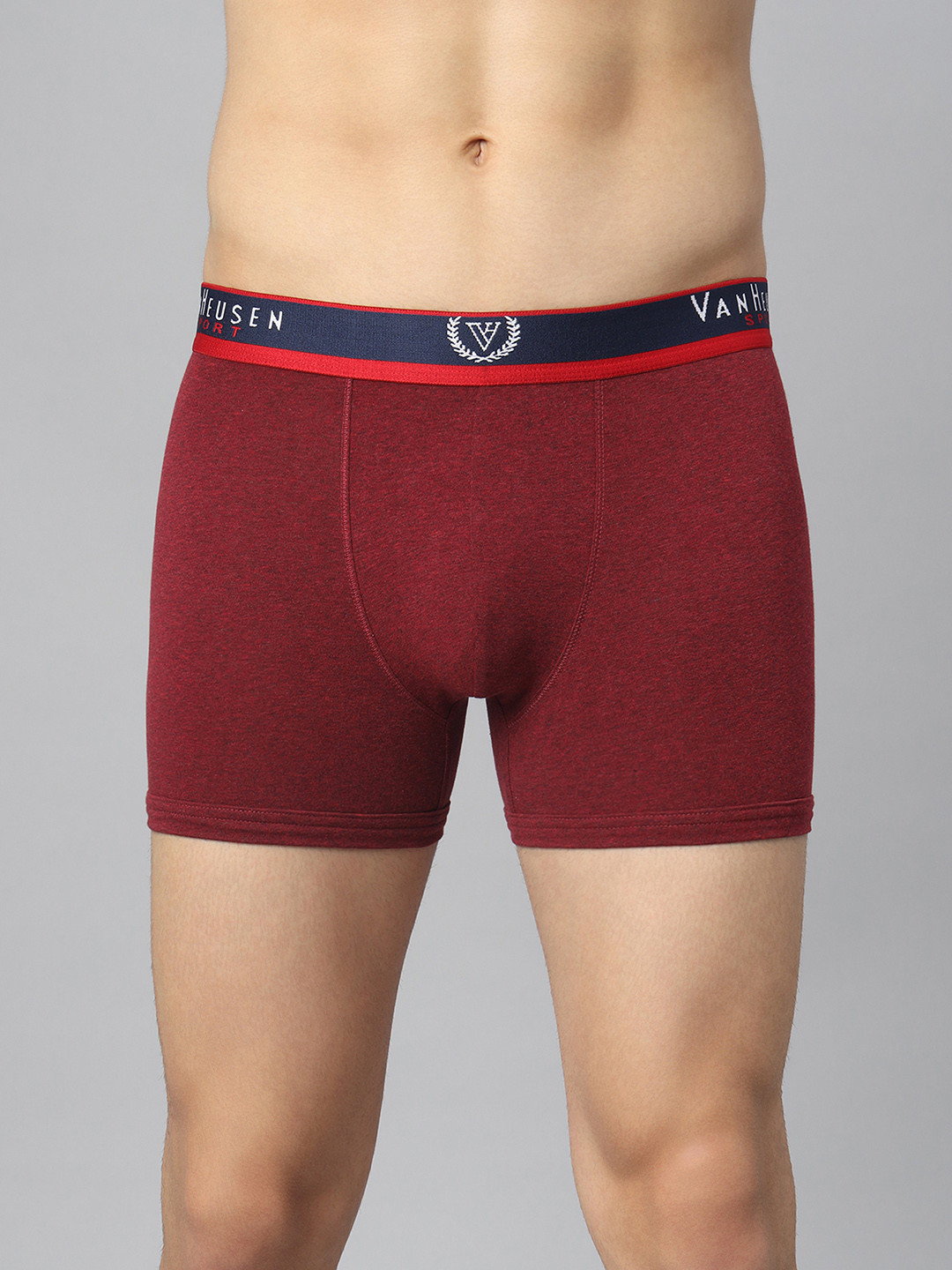 Van Heusen Innerwear Sport Men Deep Red Jaspe Solid Jaspe Textured Double Layer Gusset Trunk