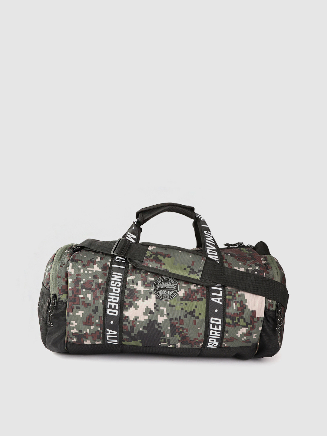 Gear Unisex Olive Green & Black Camouflage Print Duffel Bag