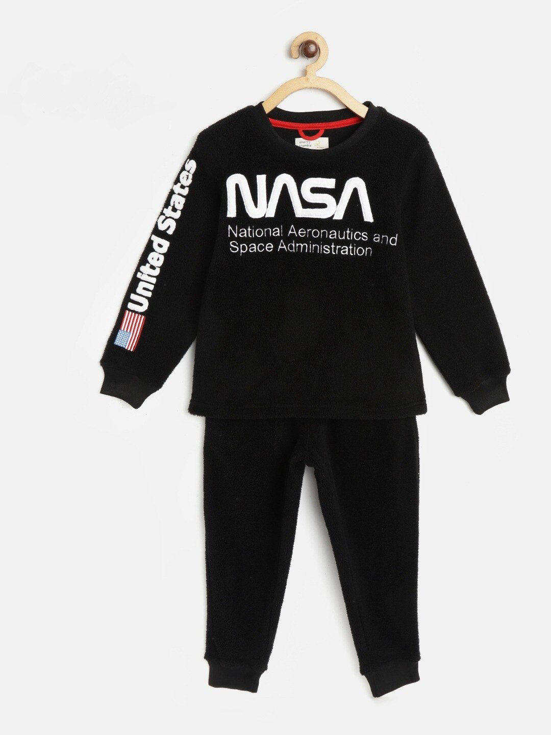 Cherry Crumble Kids Black & White Applique Fleece Night Suit