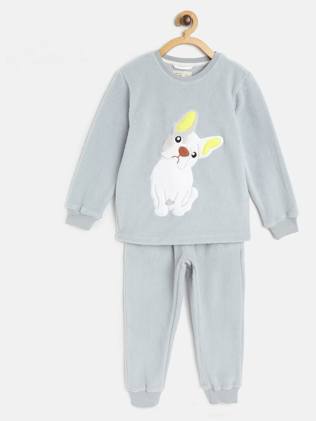 Cherry Crumble Kids Blue & White Dog Applique Fleece Night Suit