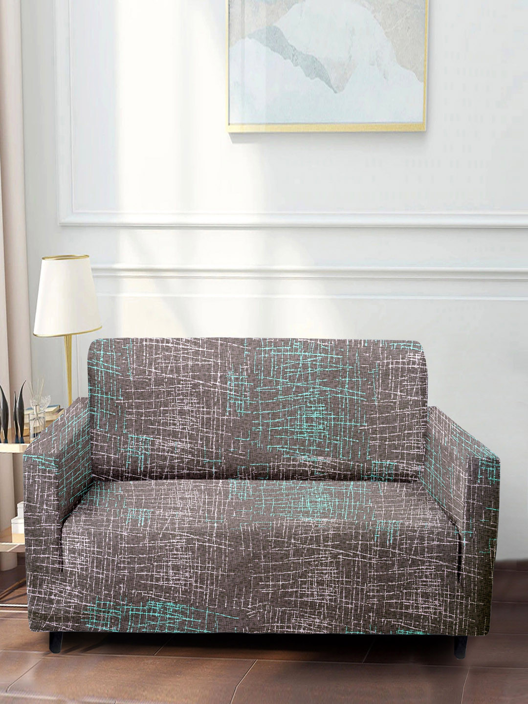 Cortina Brown & White Abstract Print 2 Seater Fitted Sofa Cover