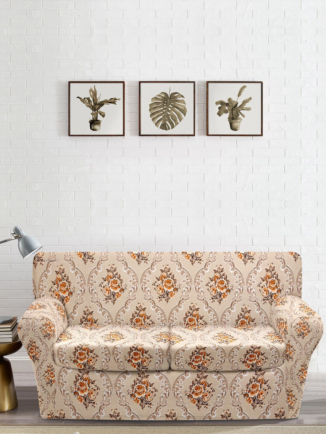 Cortina Brown Floral Printed Sofa Cover
