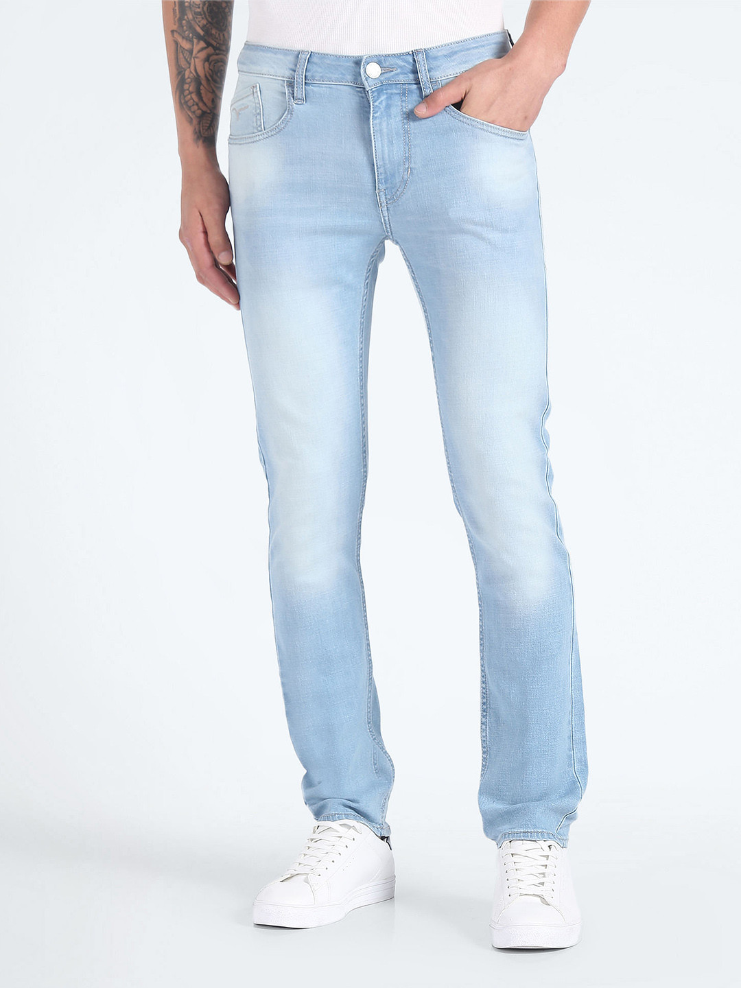 Flying Machine Men Blue Slim Tapered Michael Fit Mid-Rise Clean Look Stretchable Jeans