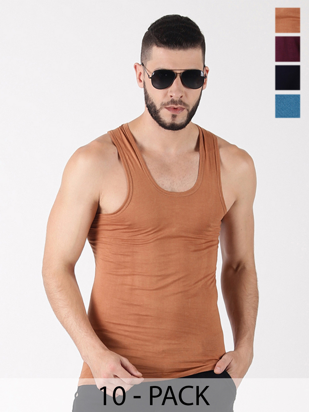 Dollar Lehar Men Combed Cotton Round Neck Vest -Pack of 10- Assorted