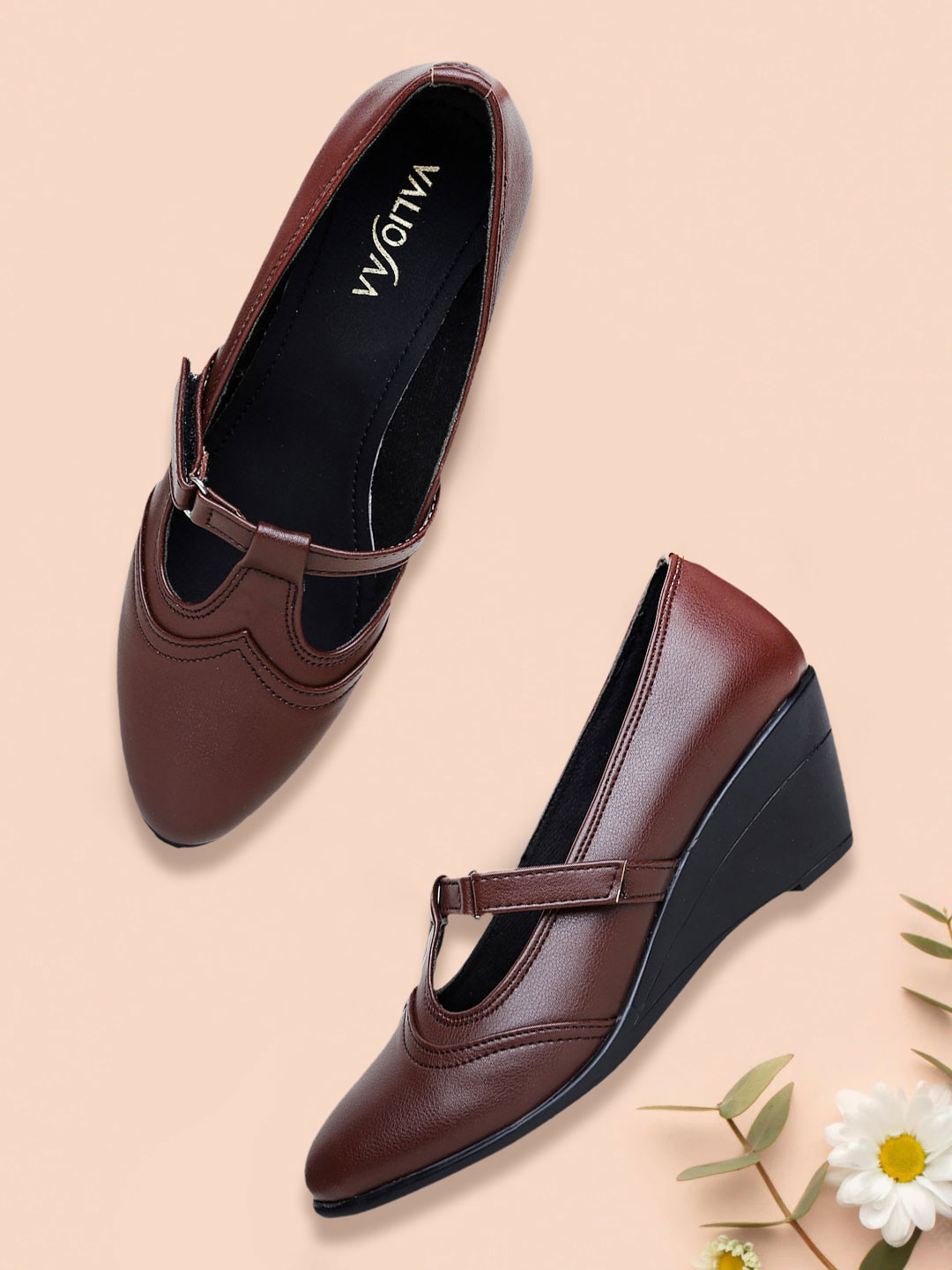 VALIOSAA Women Brown Solid Mary Janes