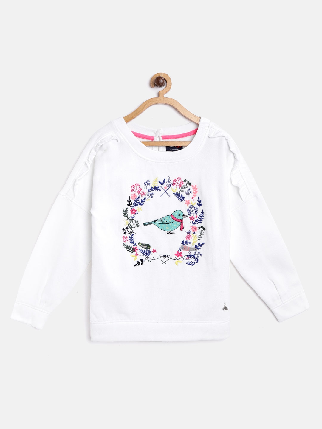 Cherry Crumble Girls White Pigeon Embroidered Sweatshirt