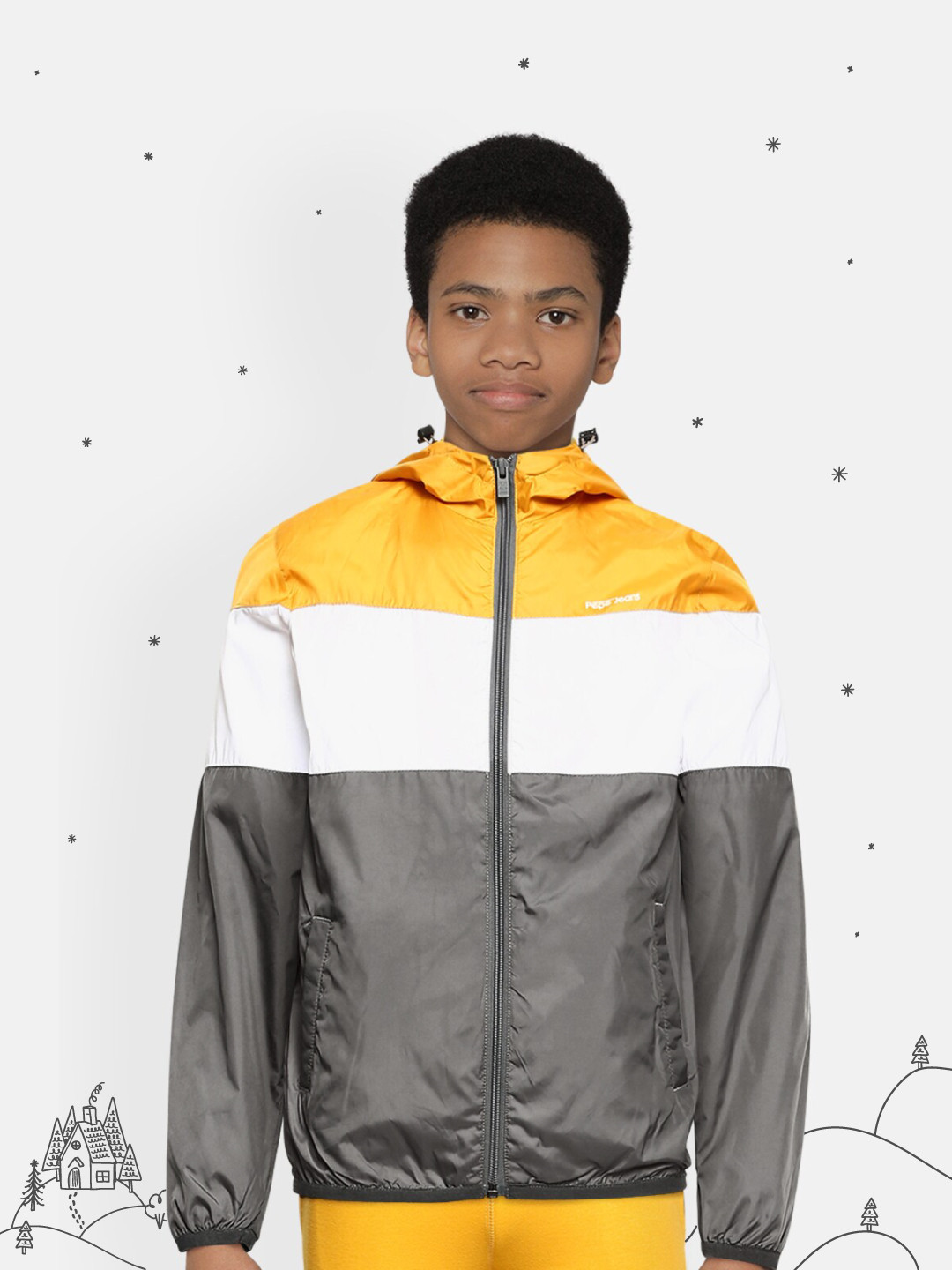 Pepe Jeans Boys Yellow & Grey ARGON IP Lightweight Hooded Running Sporty Jacket