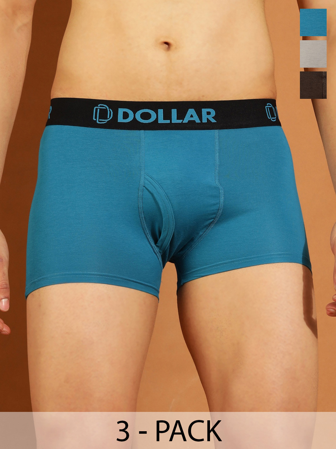 Dollar Bigboss Men Solid Pack of 3 Cotton Spandex Trunk