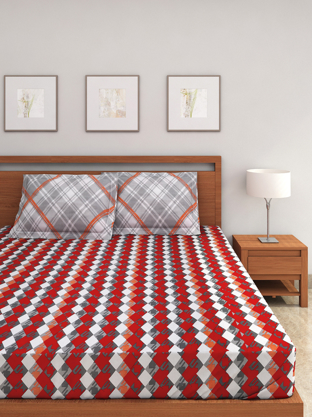 Buy Portico New York Red Cotton Double Bedsheet With 2 Pillow Covers