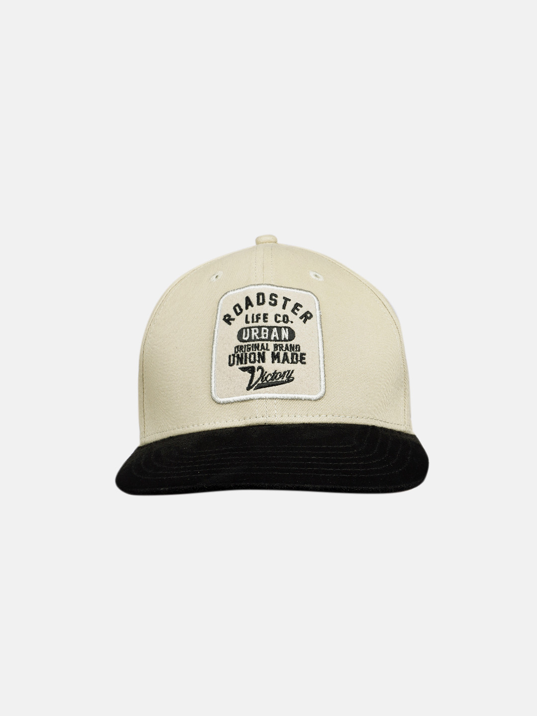 Roadster Unisex Beige & Black Embroidered Snapback Cap