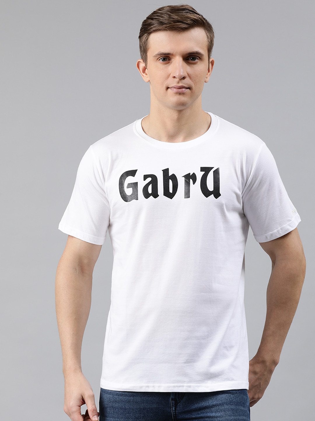 BRATMA Men White Printed Round Neck T-shirt