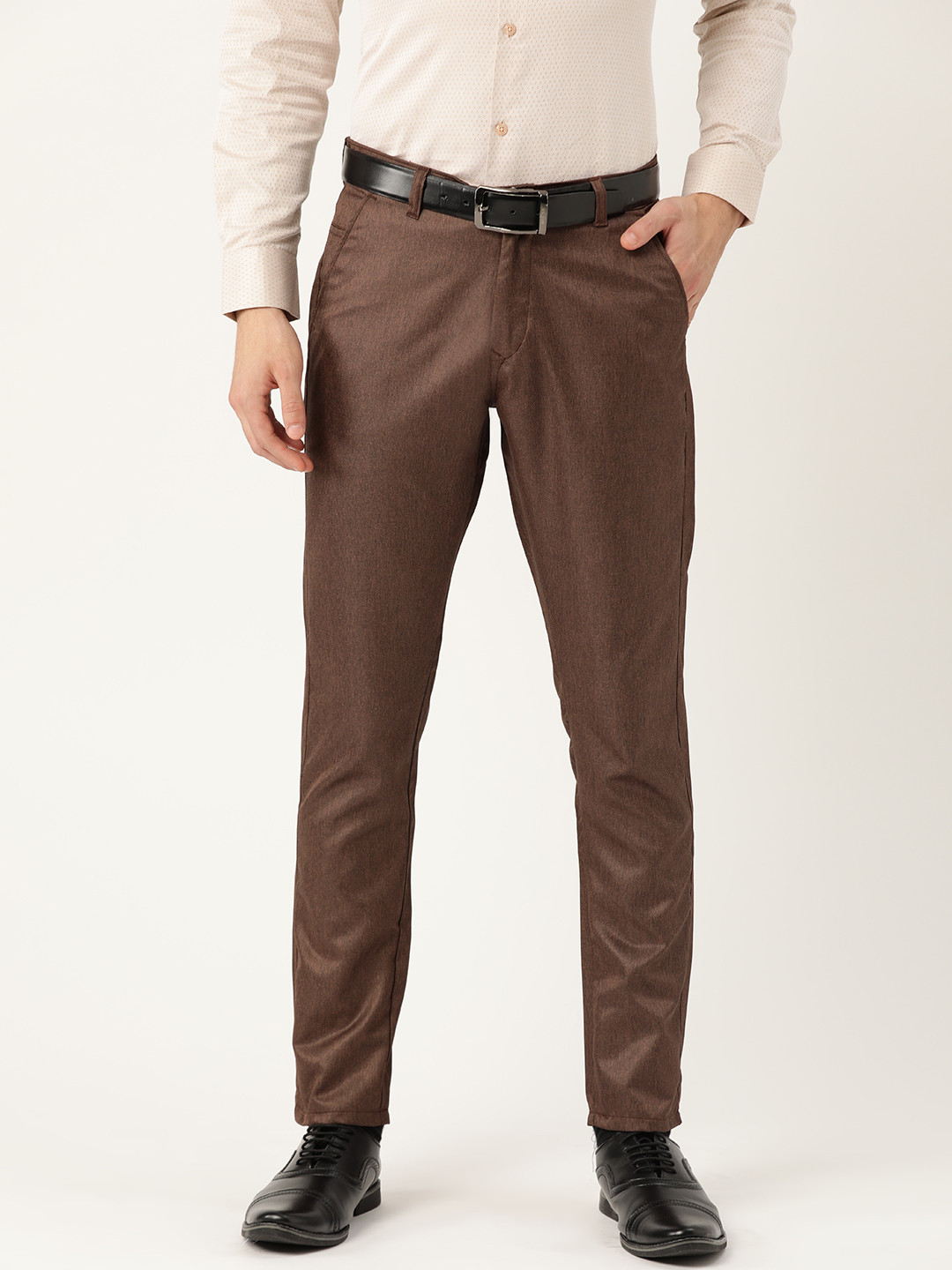 SOJANYA Men Coffee Brown Smart Regular Fit Solid Formal Trousers