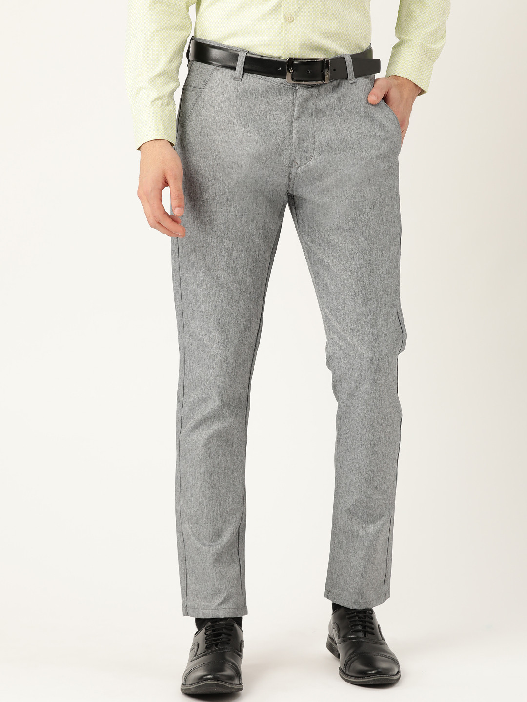 SOJANYA Men Grey Smart Regular Fit Solid Formal Trousers