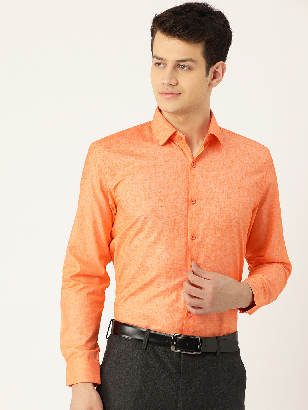 SOJANYA Men Orange Classic Fit Solid Formal Shirt