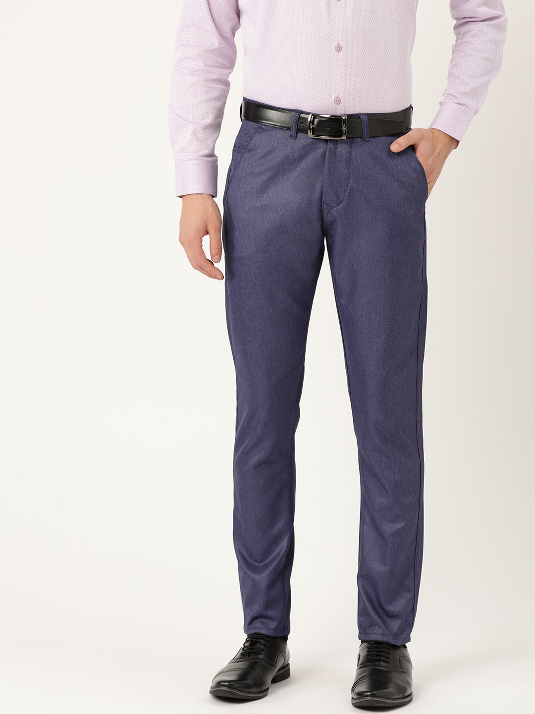 SOJANYA Men Navy Blue Smart Regular Fit Solid Formal Trousers