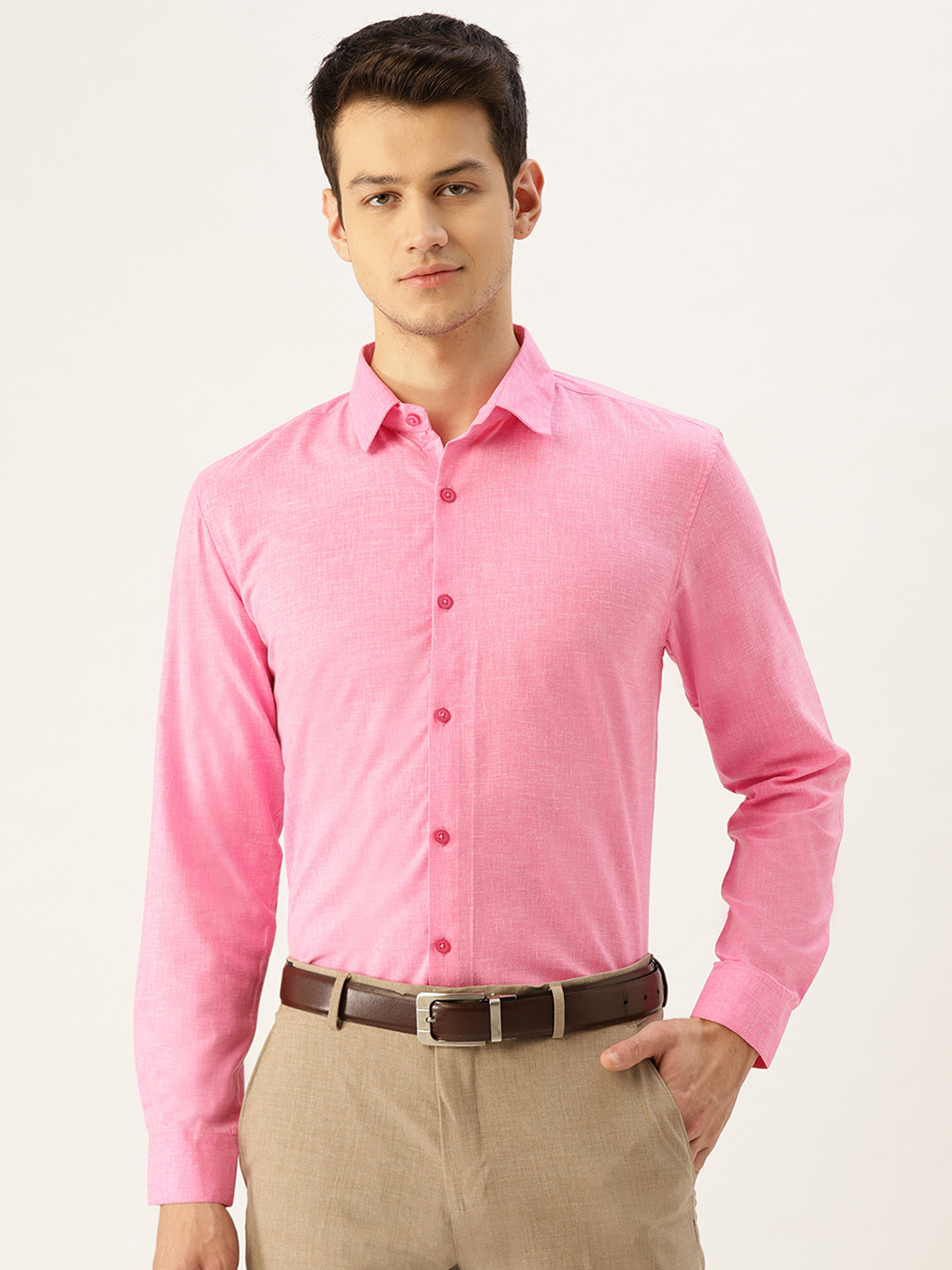 SOJANYA Men Pink Classic Fit Solid Formal Shirt