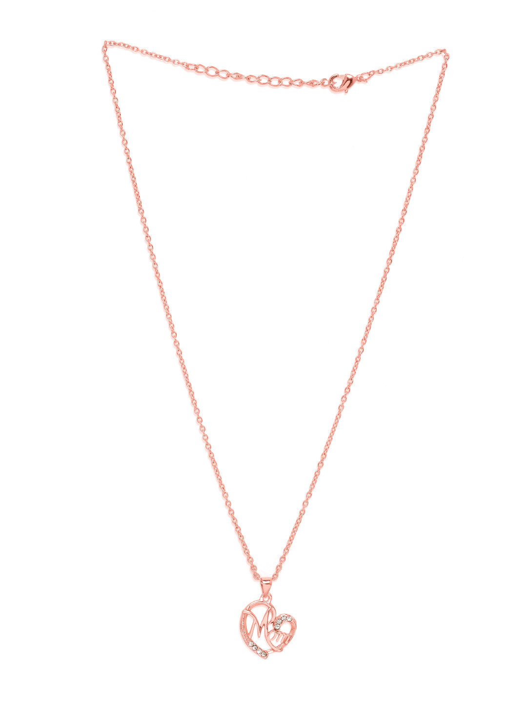 Mahi Rose Gold-Plated White Stone-Studded Heart-Shaped Mom Pendant With Chain