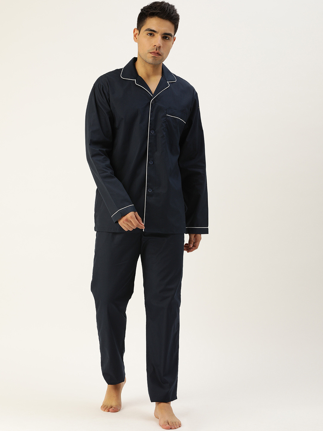Hancock Men Navy Blue Solid Night suit