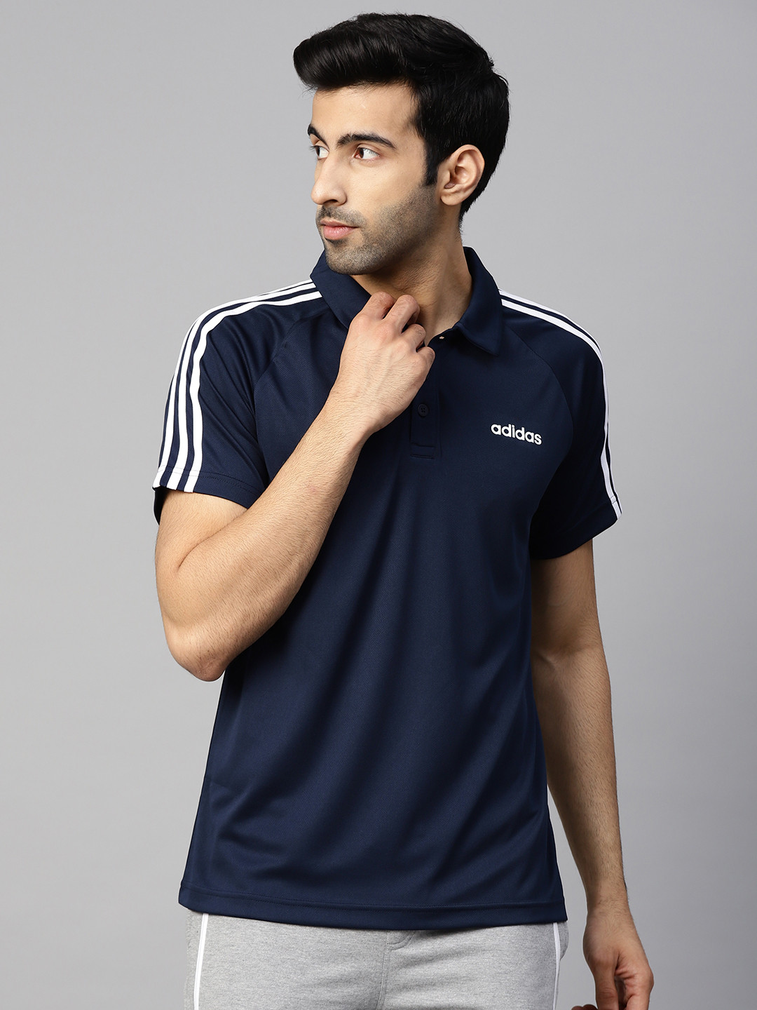 ADIDAS Men Navy Blue Classic Solid Polo Collar Training T-shirt