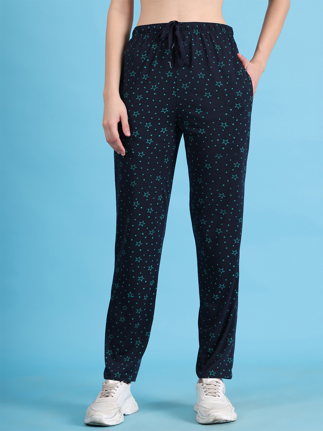 MACK JONNEY Women Navy Blue & Green Printed Lounge Pants