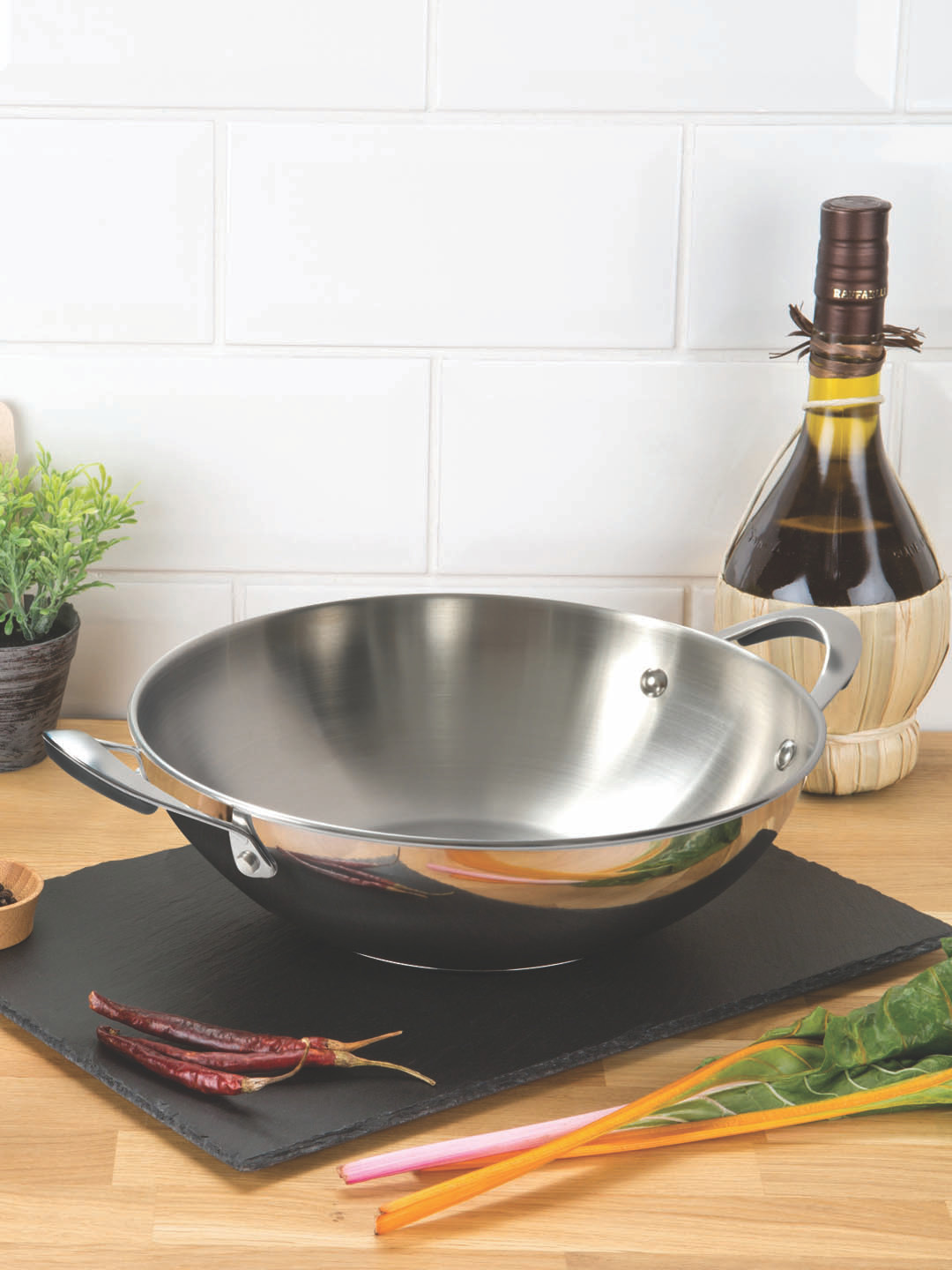 MEYER Silver-Toned Select Stainless Steel Kadhai 26cm (Induction & Gas Compatible)