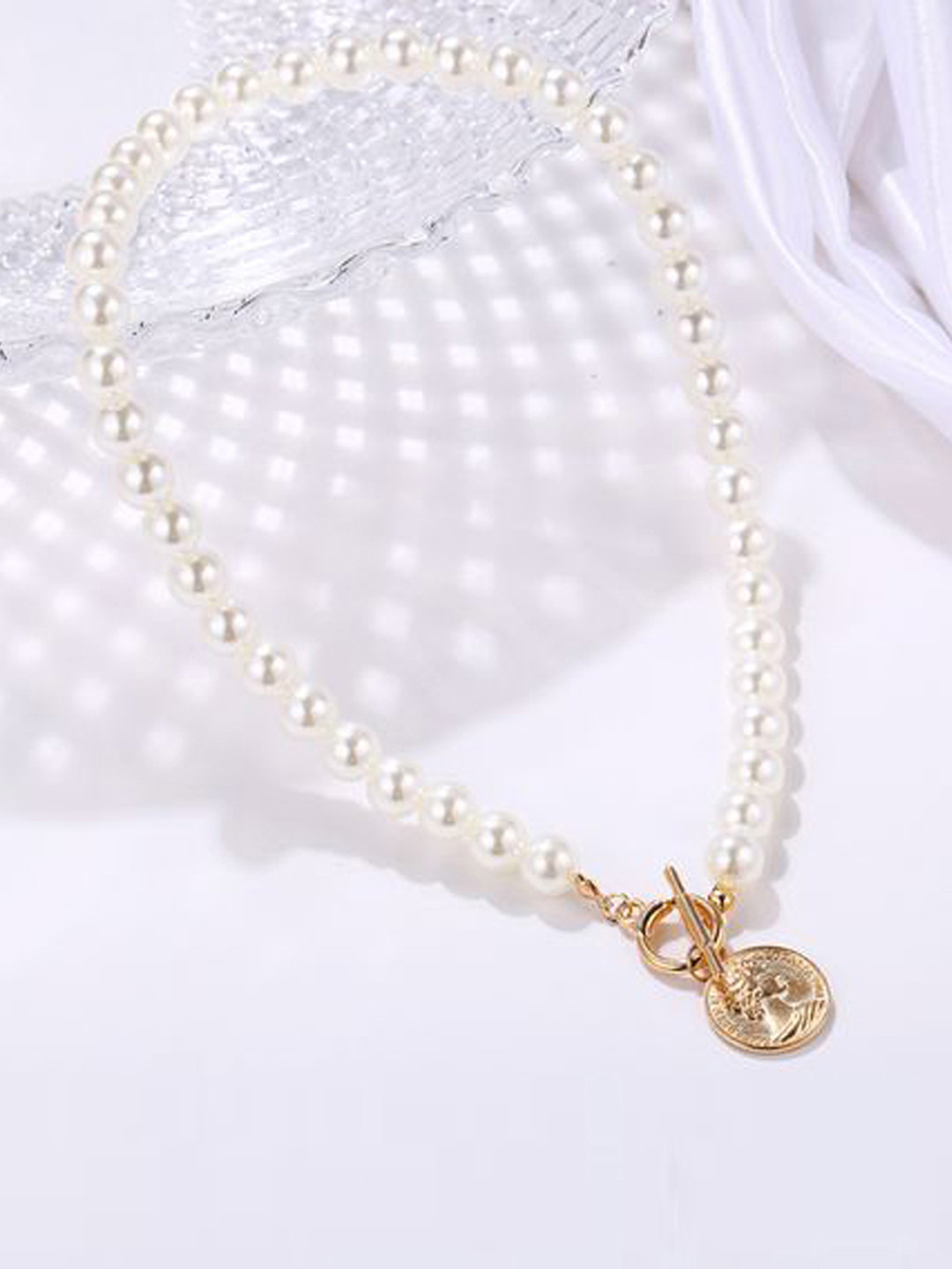 Jewels Galaxy White Gold-Plated Beaded Necklace
