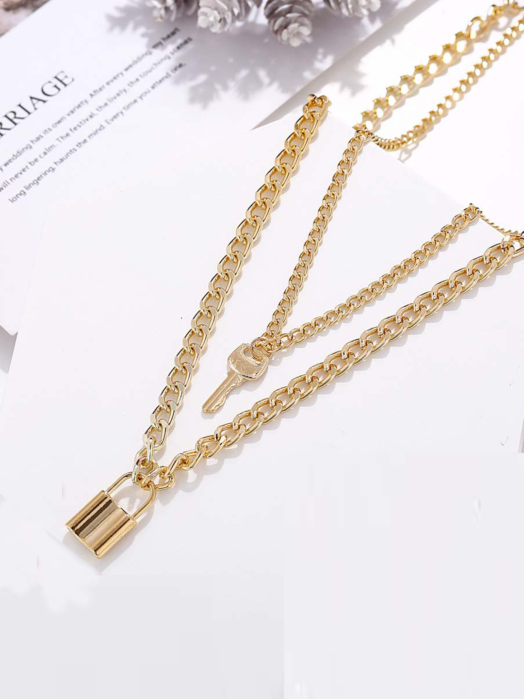 Jewels Galaxy Women Gold-Plated Lock & Key Layered Necklace