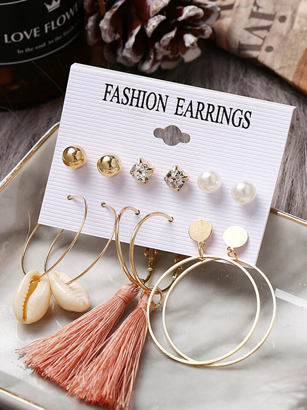 Jewels Galaxy Set of 6 Gold-Plated Earrings With Necklace