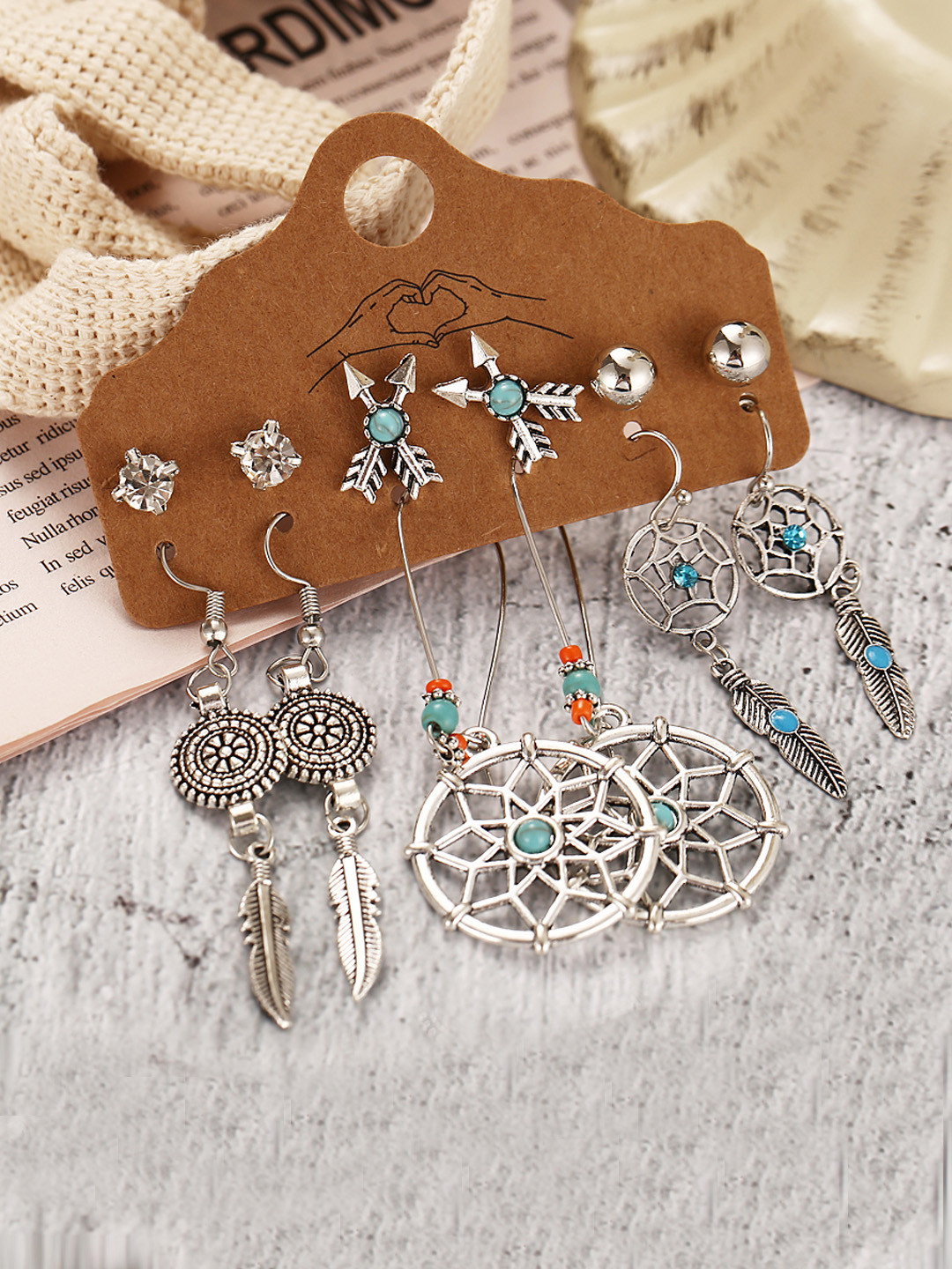 Jewels Galaxy Women Set of 6 Oxidized Silver Plated Earrings