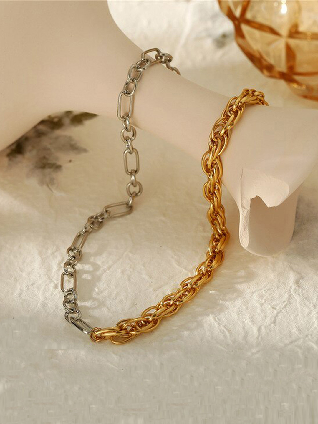 Jewels Galaxy Women Silver-Toned Gold-Plated Interlinked Chain