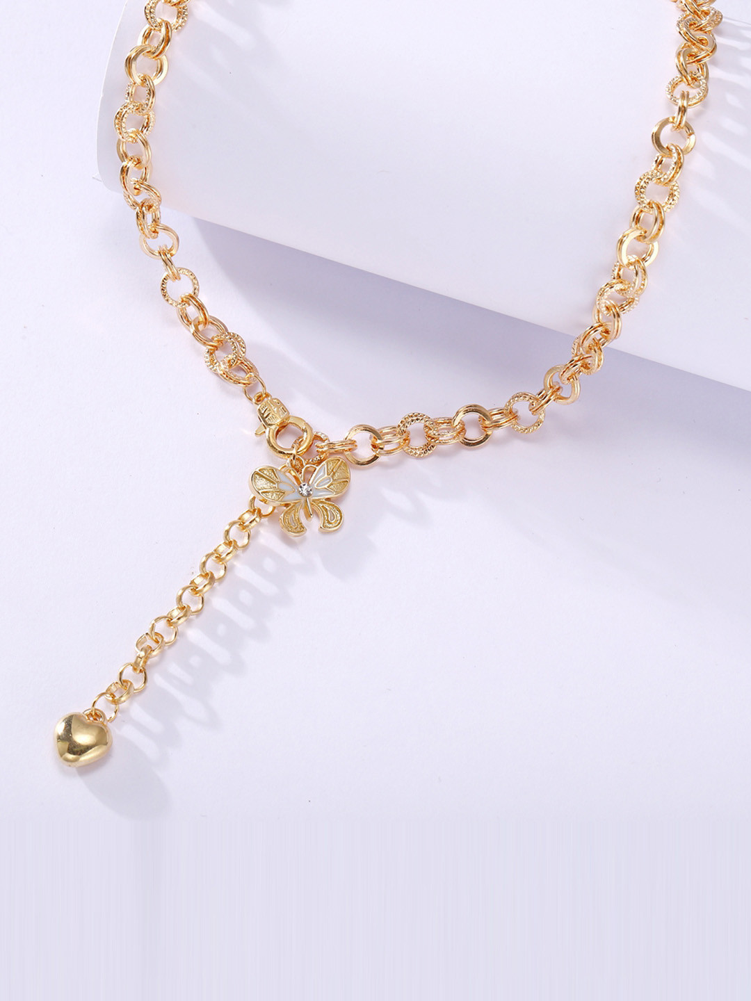 Jewels Galaxy Women Gold-Plated Butterfly-Shaped Enamelled Necklace