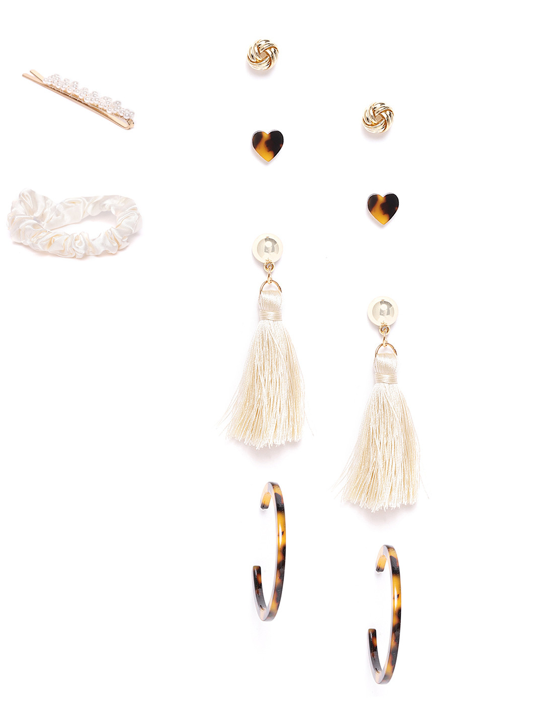 Jewels Galaxy Set of 4 Gold-Plated Earrings with Bobby Pin & Scrunchie